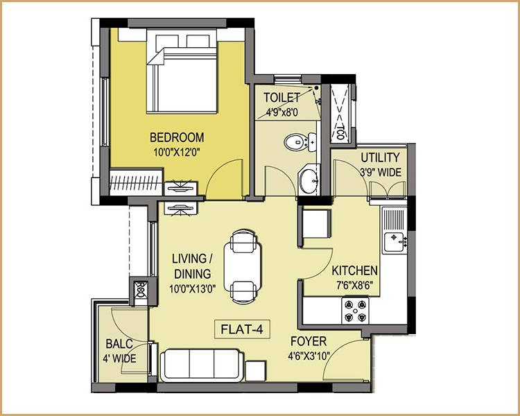 2 BHK Apartment Floor Plan
